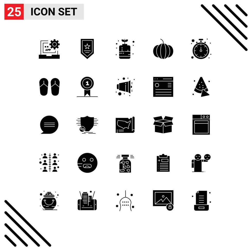 25 Solid Glyph concept for Websites Mobile and Apps timer stop winner vegetable growth Editable Vector Design Elements