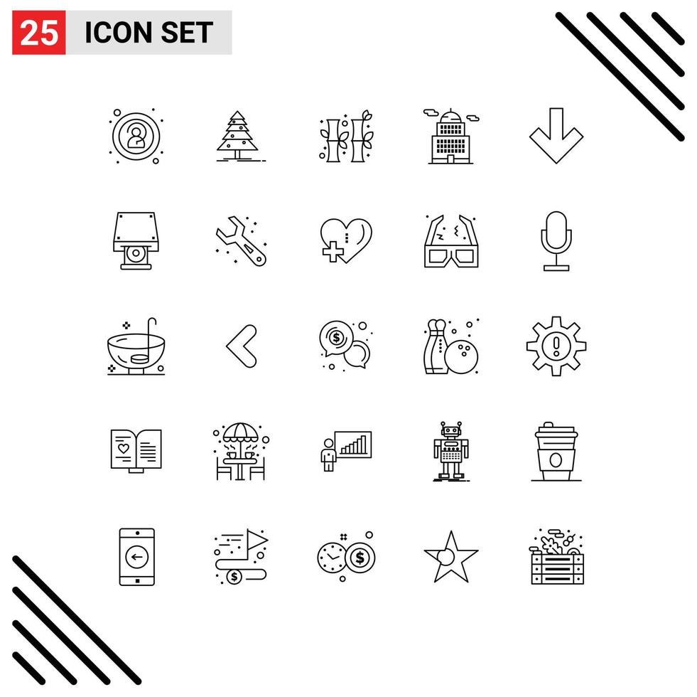 Group of 25 Modern Lines Set for back arrow china museum building Editable Vector Design Elements
