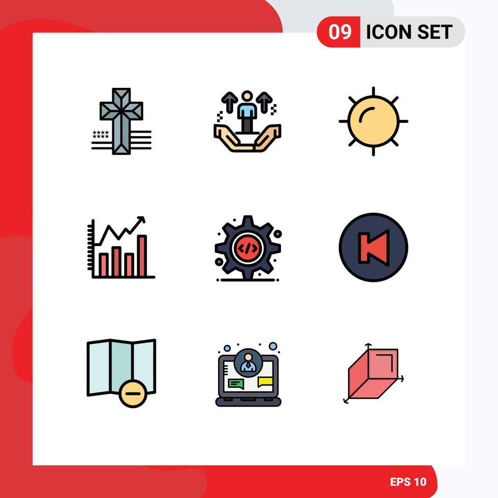 Universal Icon Symbols Group of 9 Modern Filledline Flat Colors of source code html nature chart analytic Editable Vector Design Elements