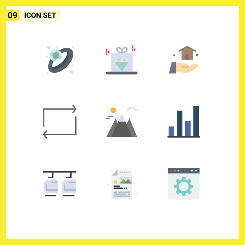 9 Flat Color concept for Websites Mobile and Apps chart sun build mountain repeat Editable Vector Design Elements