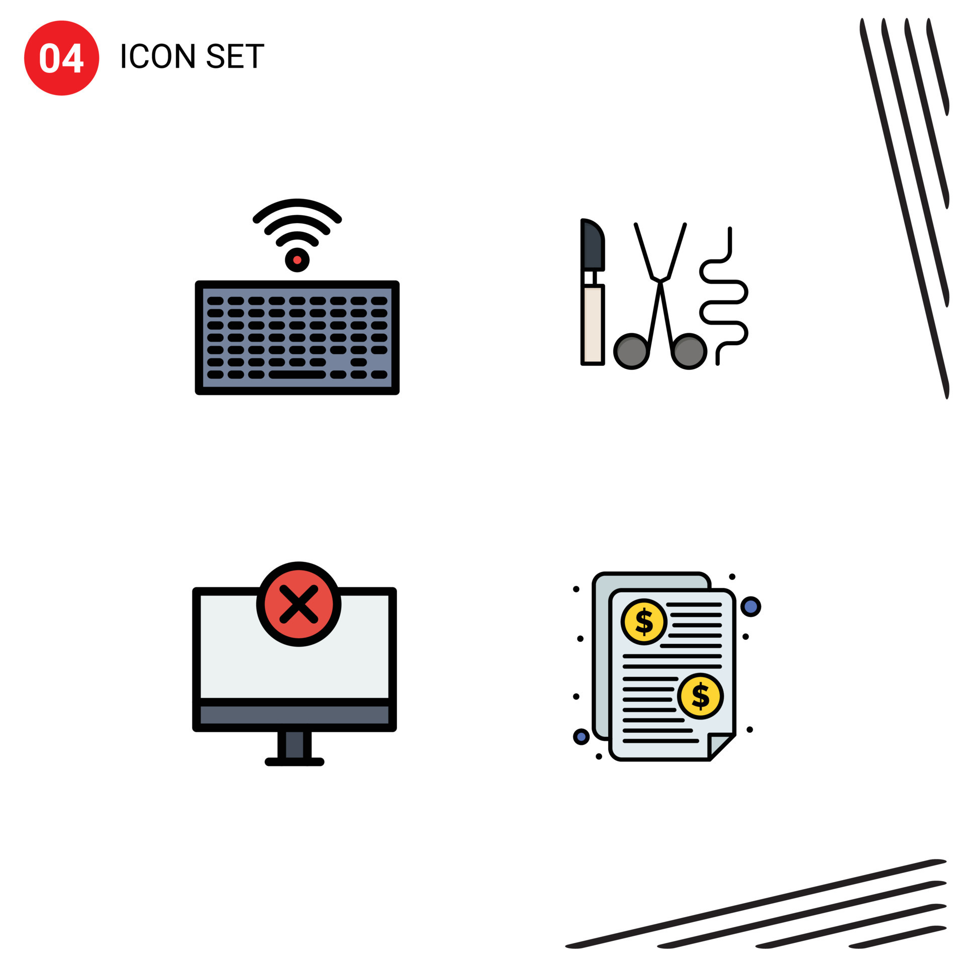 Pictogram Set of 4 Simple Filledline Flat Colors of hardware devices