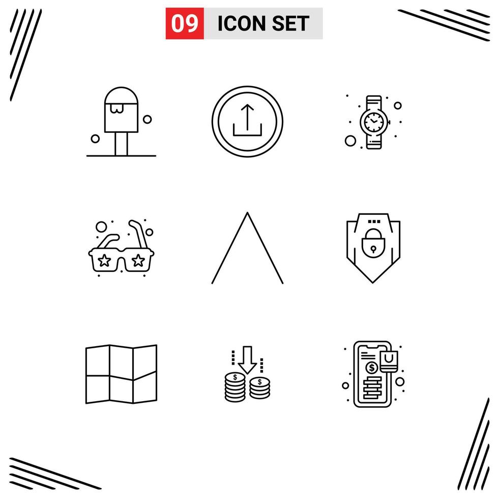 9 Universal Outlines Set for Web and Mobile Applications up arrow navigation sunglasses glasses Editable Vector Design Elements