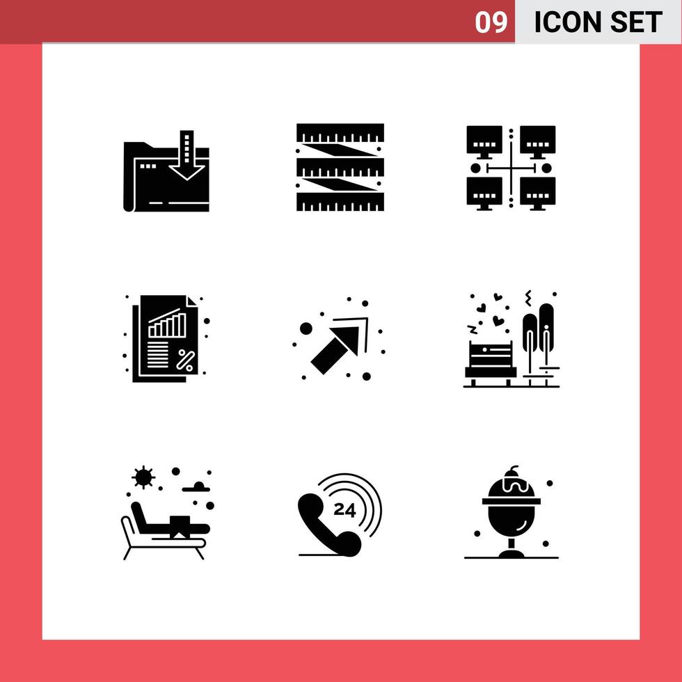 Group of 9 Solid Glyphs Signs and Symbols for right arrow lan rate business Editable Vector Design Elements