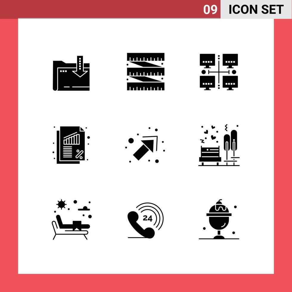 grupo de 9 signos y símbolos de glifos sólidos para elementos de diseño de vectores editables de negocios de tasa de lan de flecha derecha