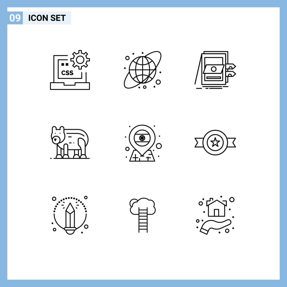 Set of 9 Modern UI Icons Symbols Signs for location polar pos bear files Editable Vector Design Elements