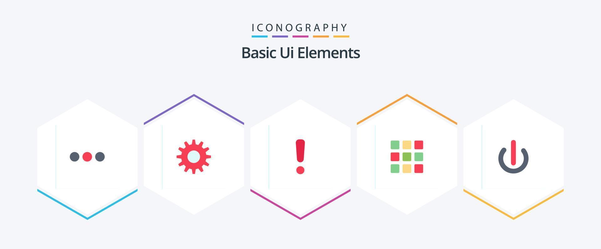 Basic Ui Elements 25 Flat icon pack including on. button. danger. squares. grid vector