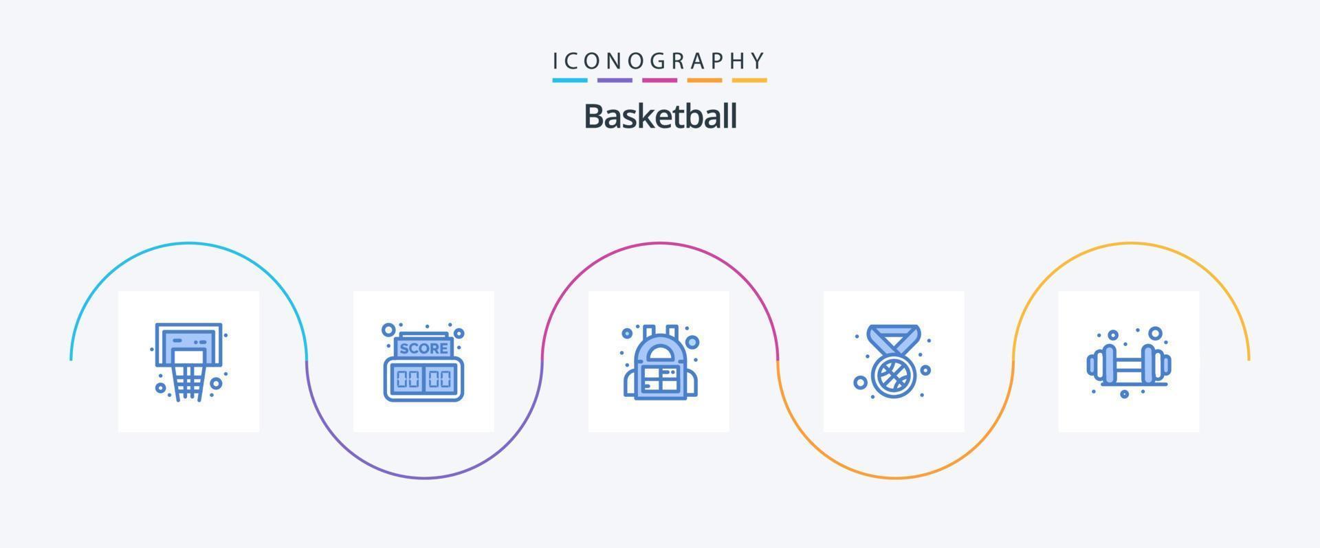 paquete de iconos de baloncesto azul 5 que incluye. deporte. barril. gimnasia. premio vector