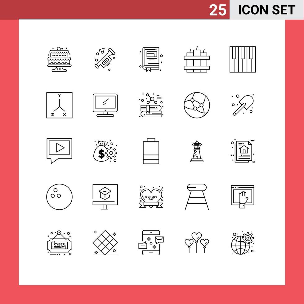 Set of 25 Modern UI Icons Symbols Signs for music audio trumpet timer bomb Editable Vector Design Elements