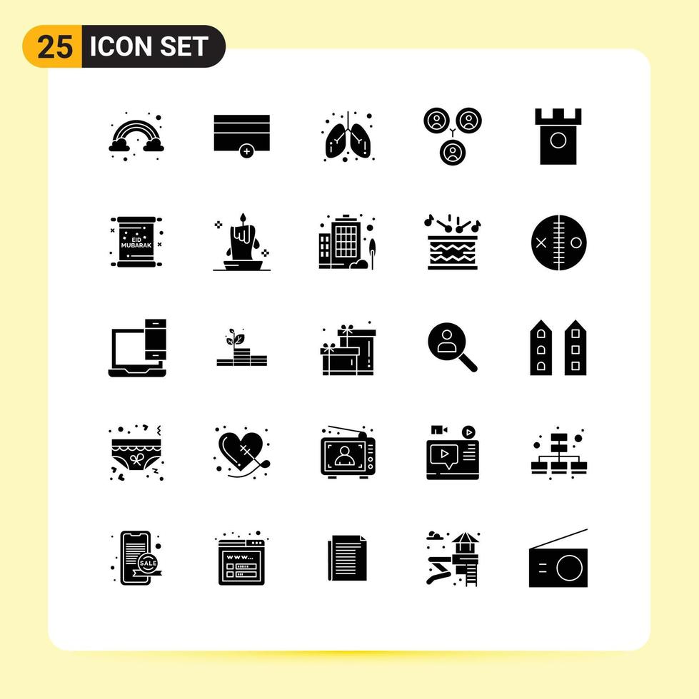 Solid Glyph Pack of 25 Universal Symbols of hills castle health ancient friends Editable Vector Design Elements