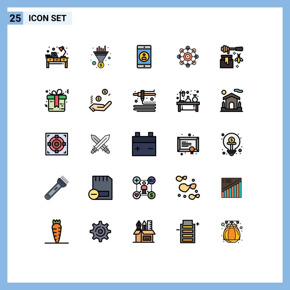 25 Universal Filled line Flat Color Signs Symbols of bee machine learning seo machine profile Editable Vector Design Elements