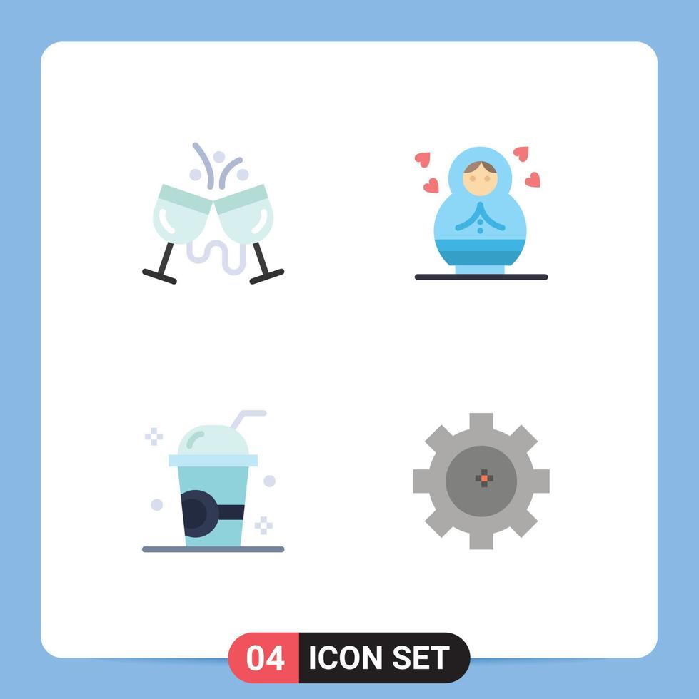 conjunto de 4 iconos de interfaz de usuario modernos símbolos signos para café bebida fresca niño batido elementos de diseño vectorial editables vector