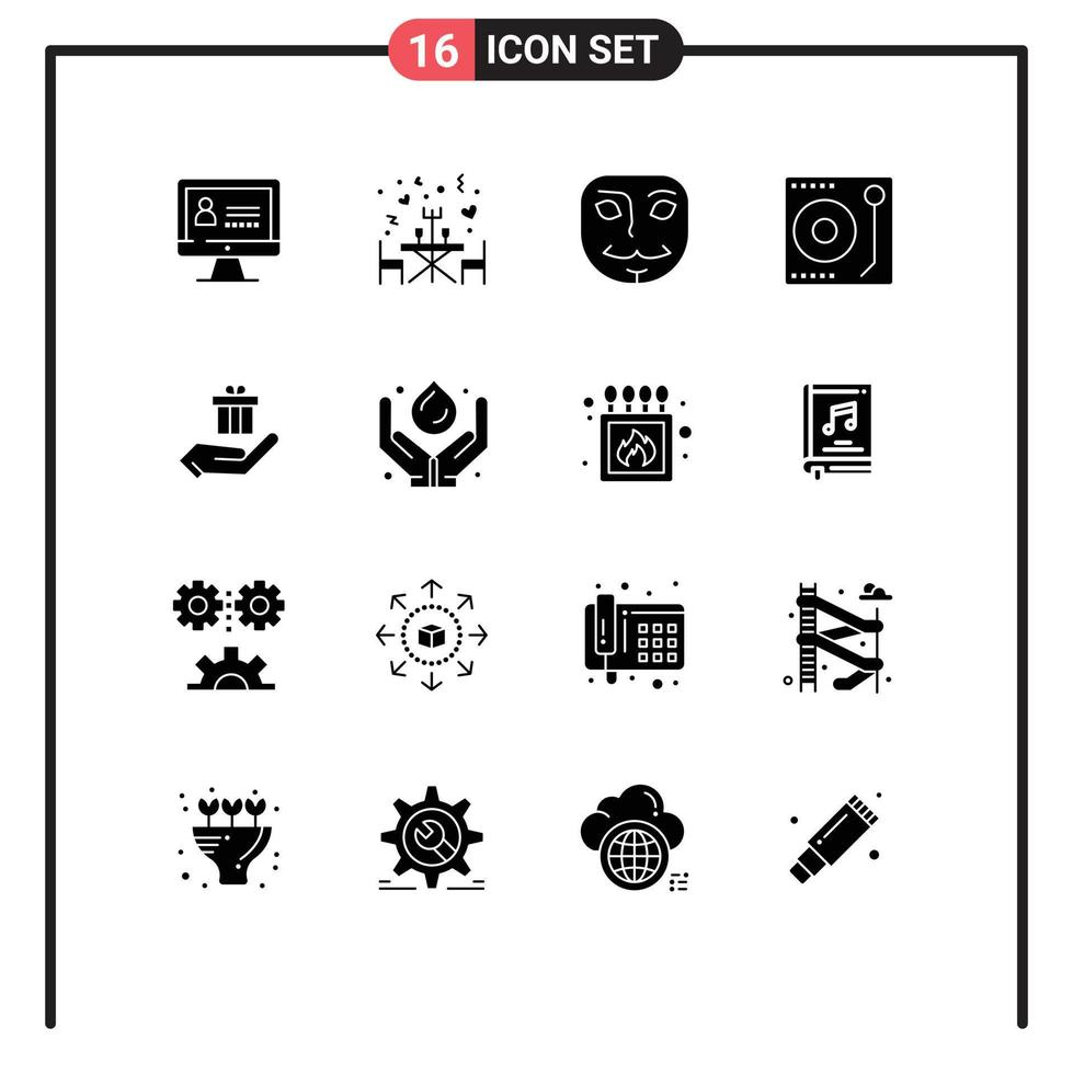 Universal Icon Symbols Group of 16 Modern Solid Glyphs of ecommerce hand face gift music Editable Vector Design Elements