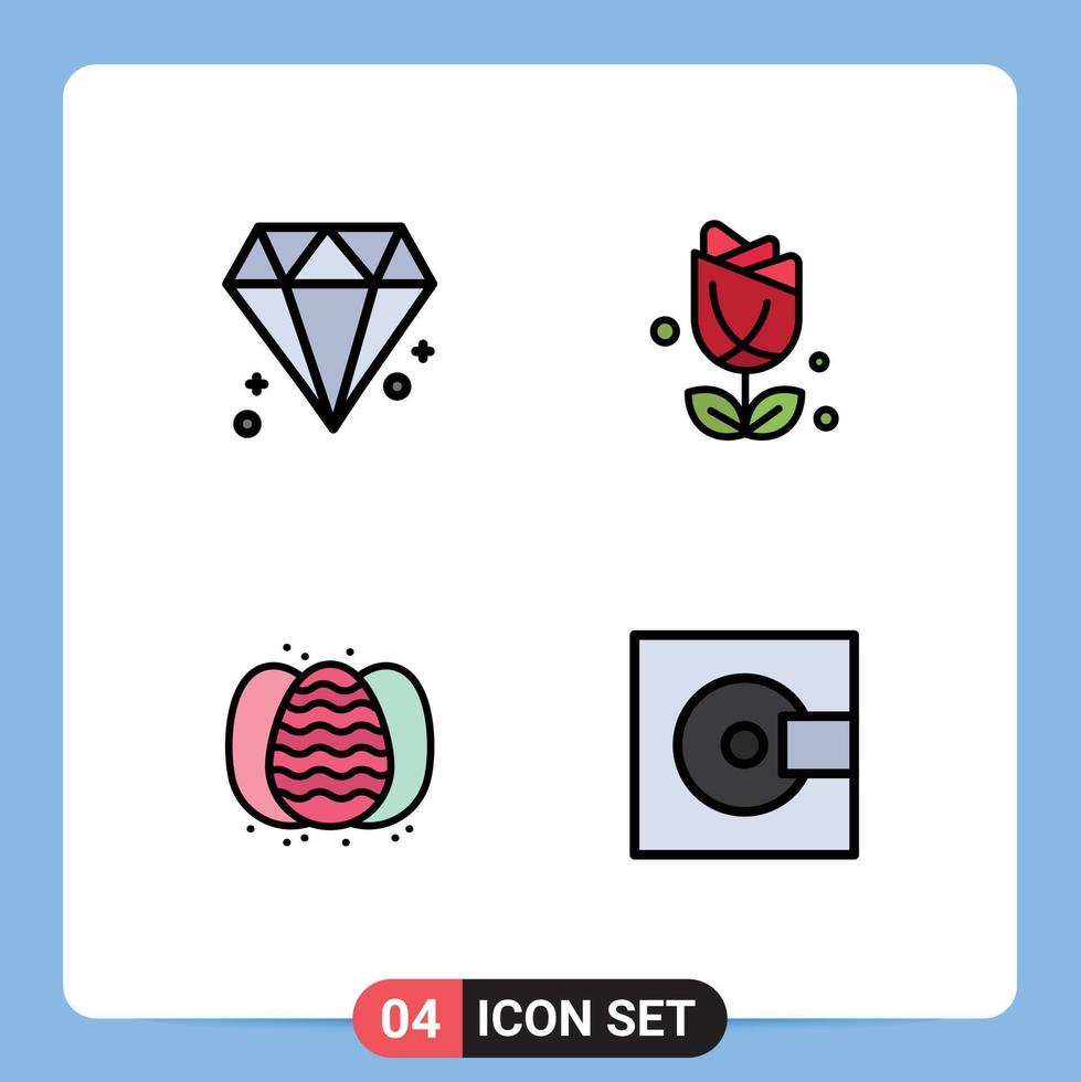 4 Thematic Vector Filledline Flat Colors and Editable Symbols of diamond robbit flower plent devices Editable Vector Design Elements