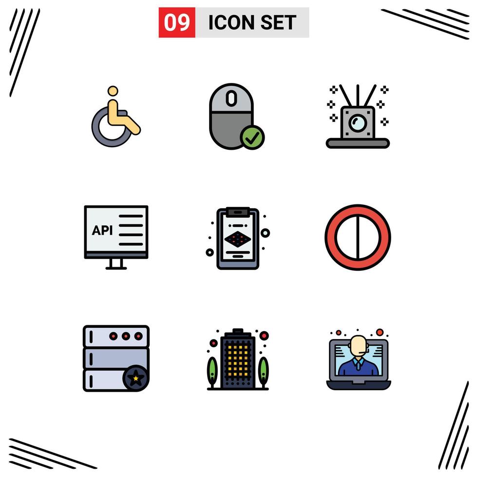 9 User Interface Filledline Flat Color Pack of modern Signs and Symbols of development computer hardware coding sticks Editable Vector Design Elements