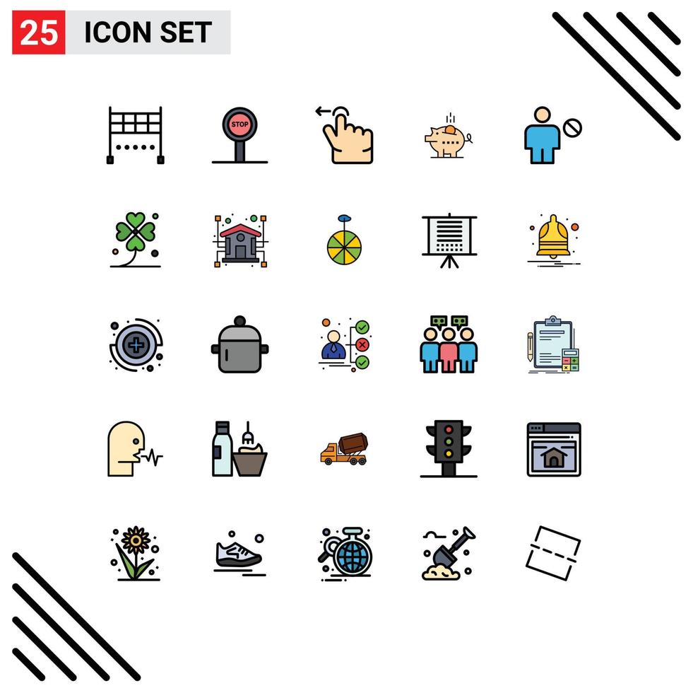Group of 25 Modern Filled line Flat Colors Set for denied blocked swipe avatar safe Editable Vector Design Elements
