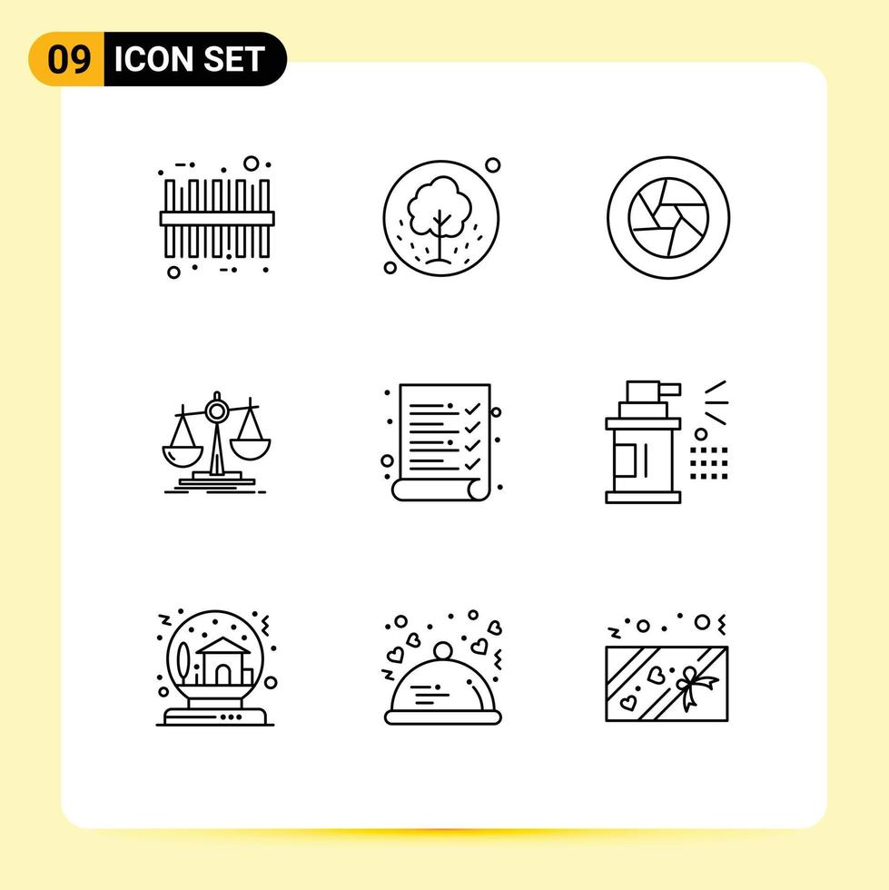 Set of 9 Modern UI Icons Symbols Signs for audit loss aperture law photo Editable Vector Design Elements