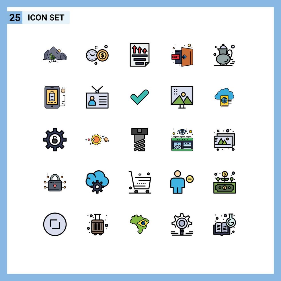 Set of 25 Modern UI Icons Symbols Signs for tea logout data exit report Editable Vector Design Elements