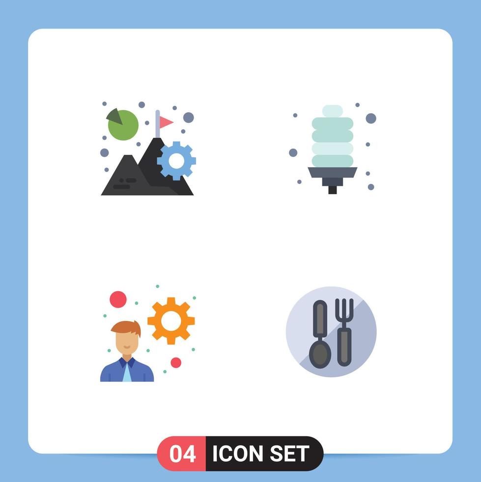 Modern Set of 4 Flat Icons and symbols such as analysis developer growth energy bulb startup Editable Vector Design Elements
