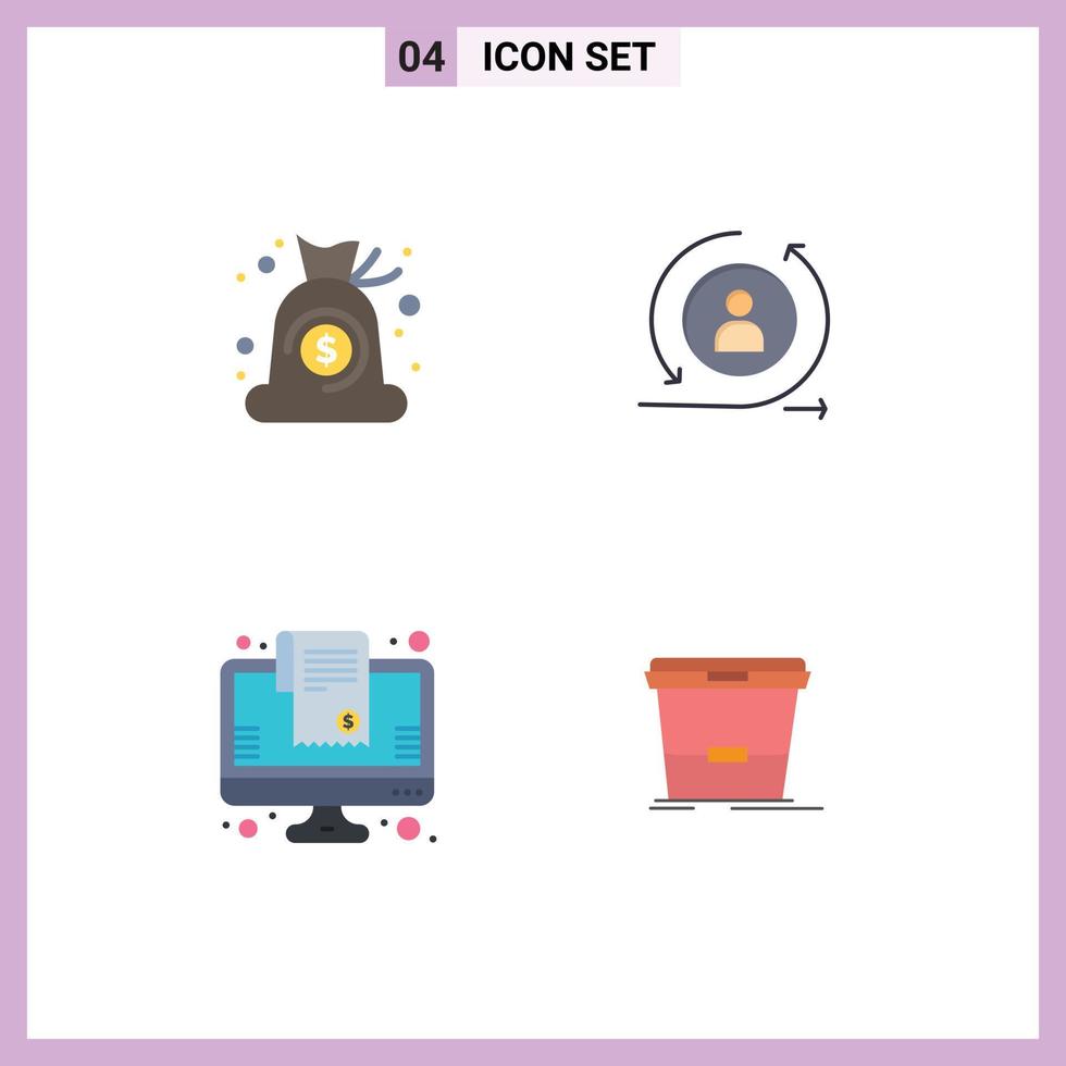 Editable Vector Line Pack of 4 Simple Flat Icons of bag cart finance returning visiter online shopping Editable Vector Design Elements