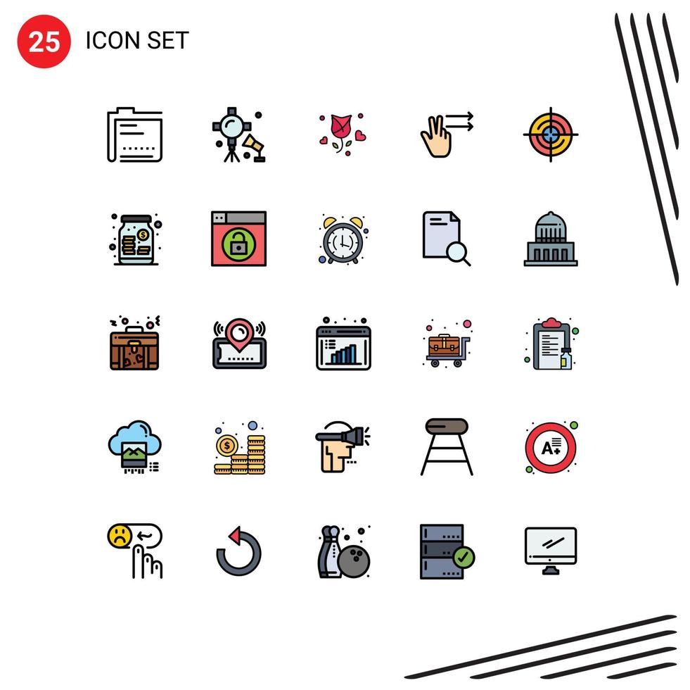 25 User Interface Filled line Flat Color Pack of modern Signs and Symbols of right fingers studio lightning valentine love Editable Vector Design Elements