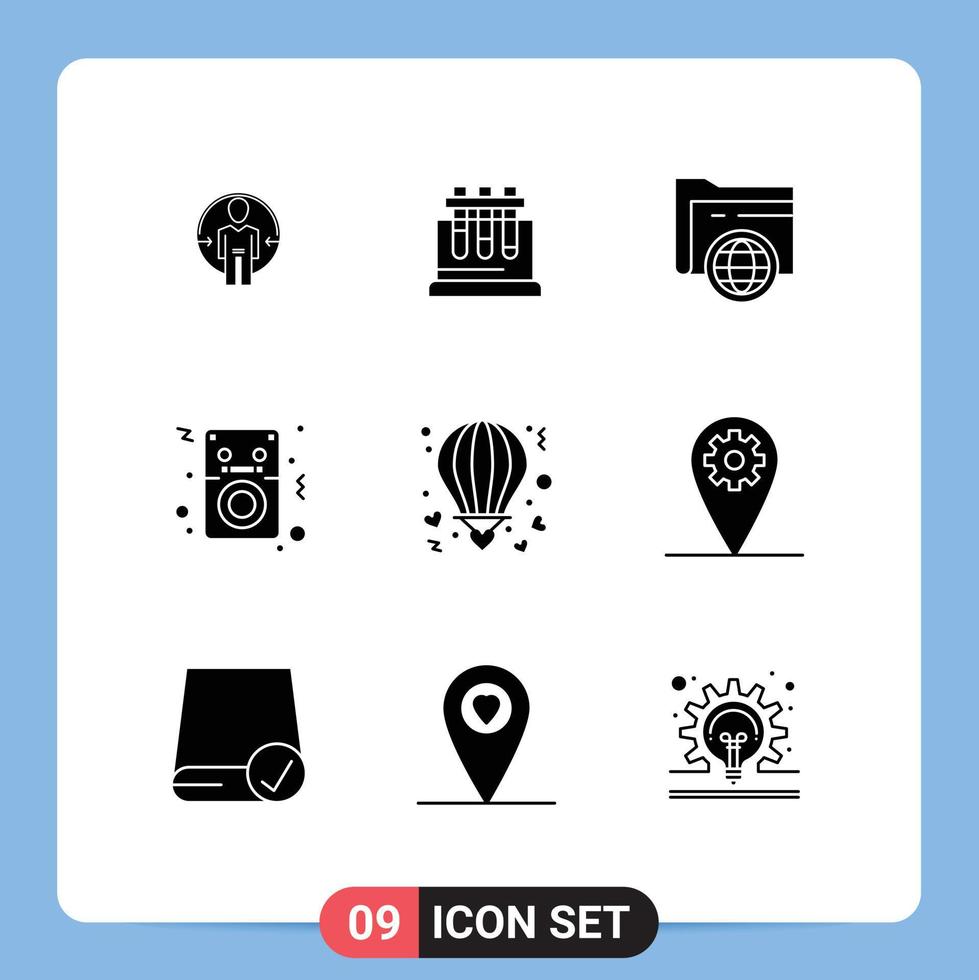 Editable Vector Line Pack of 9 Simple Solid Glyphs of air ipod science songs globe Editable Vector Design Elements