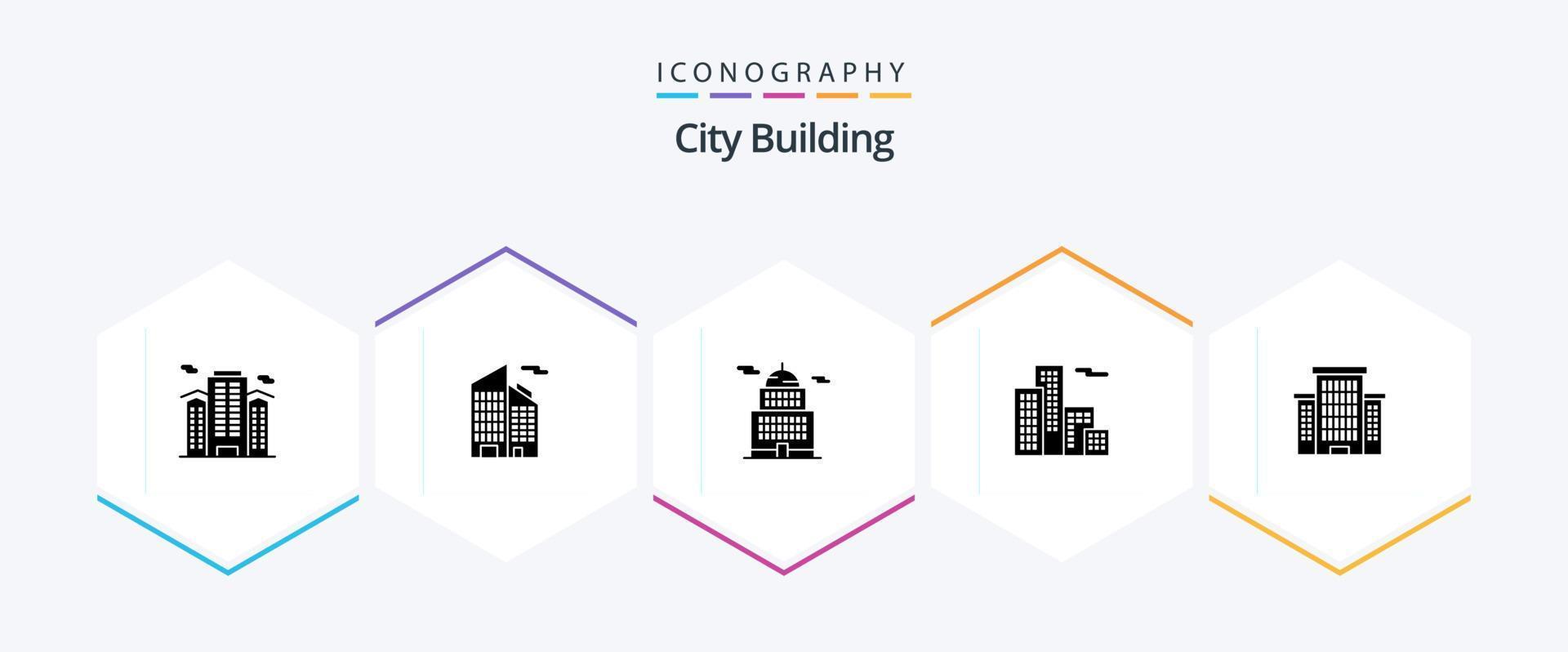 City Building 25 Glyph icon pack including office. building. administration. house. apartment vector