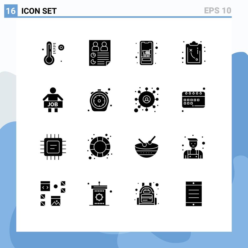 Pictogram Set of 16 Simple Solid Glyphs of man tactics cart strategy online Editable Vector Design Elements