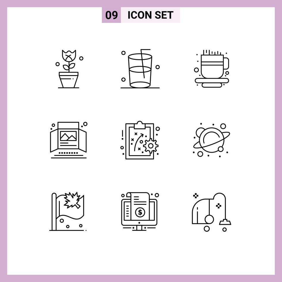 Pack of 9 creative Outlines of workforce performance management cup tabletop display print Editable Vector Design Elements