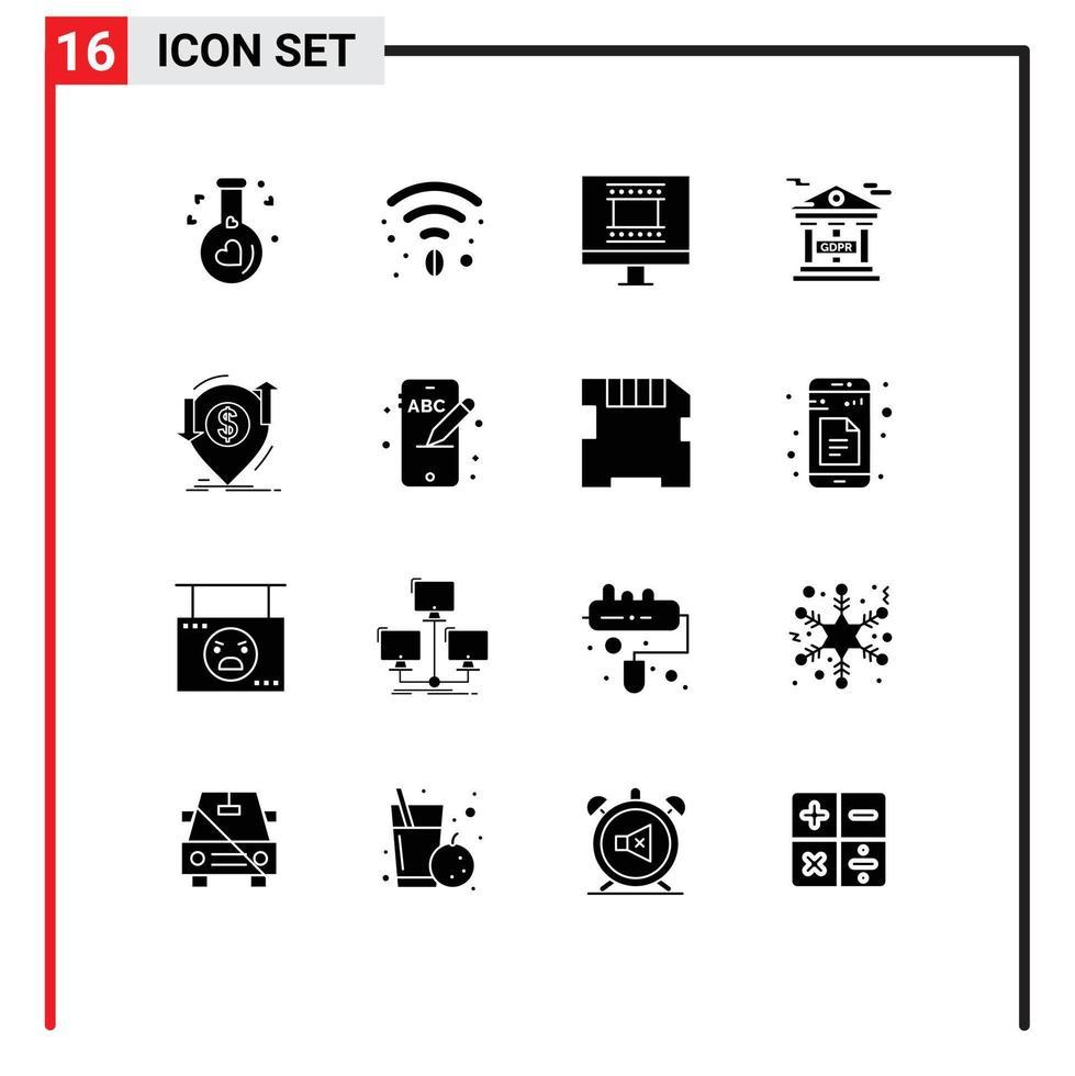 Universal Icon Symbols Group of 16 Modern Solid Glyphs of finance financial photo frame transaction financial information protection Editable Vector Design Elements