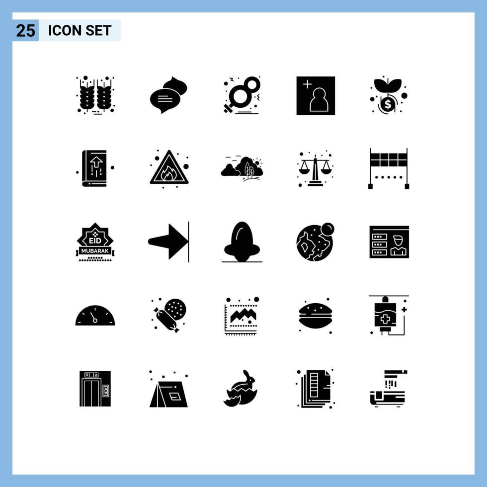 Mobile Interface Solid Glyph Set of 25 Pictograms of investment dollar eight picture camera Editable Vector Design Elements
