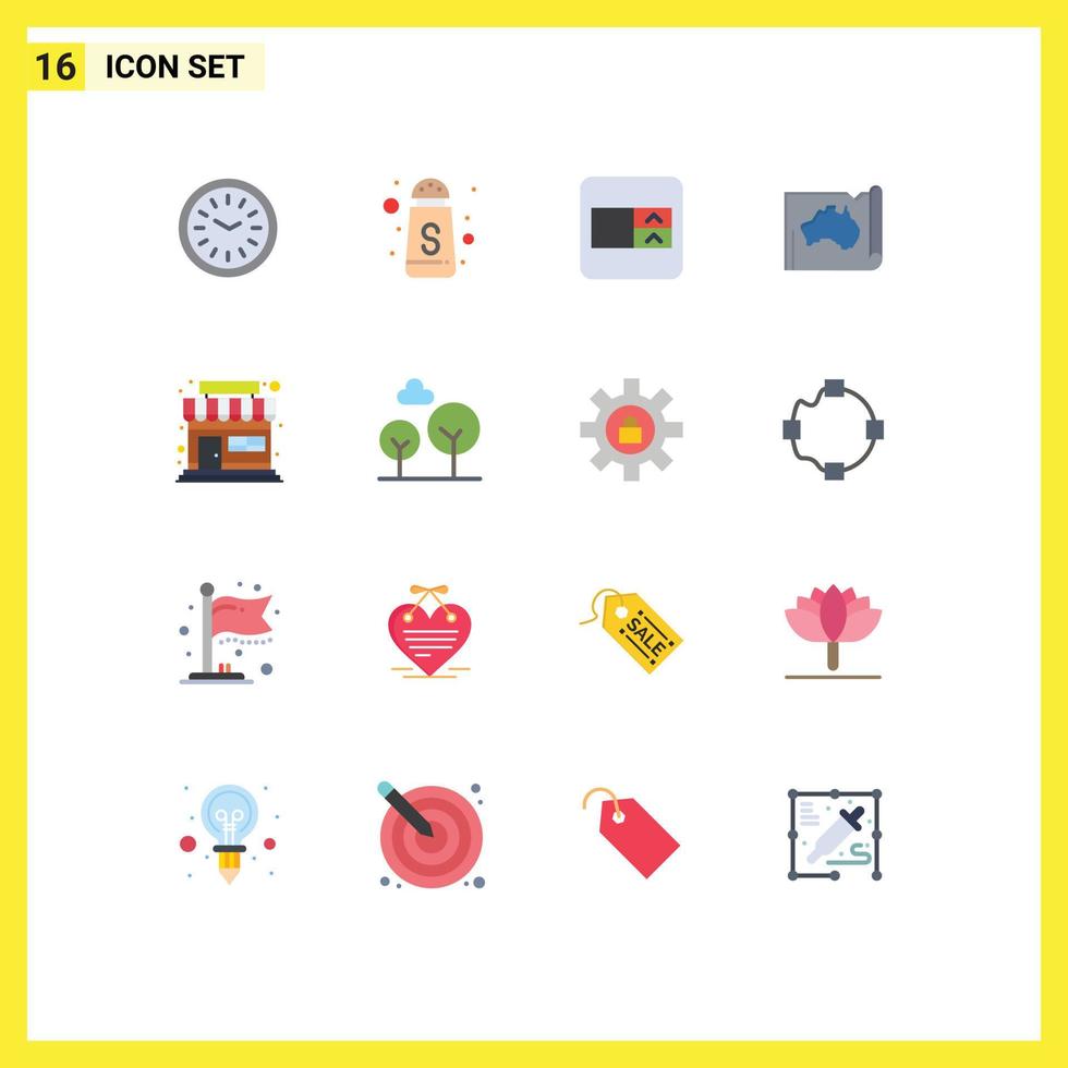 16 User Interface Flat Color Pack of modern Signs and Symbols of market map form location australian Editable Pack of Creative Vector Design Elements
