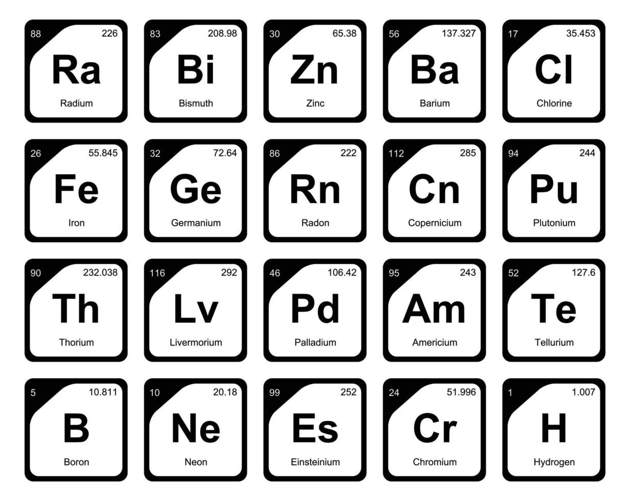 diseño de paquete de iconos de 20 tablas preiodicas de los elementos vector