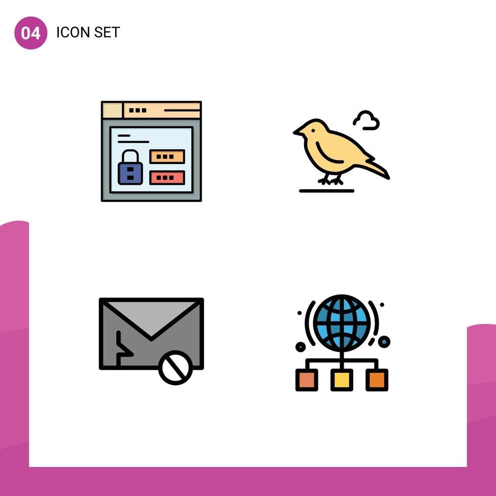 conjunto de 4 colores planos de línea de relleno de vector en la cuadrícula para el código de correo del navegador elementos de diseño de vector editables de sms pequeños