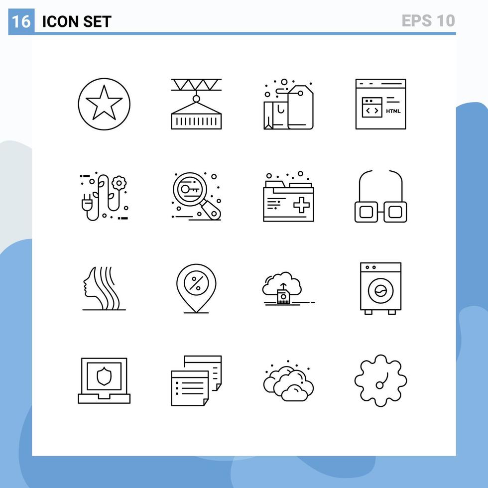 Set of 16 Modern UI Icons Symbols Signs for develop code shipping present gift Editable Vector Design Elements