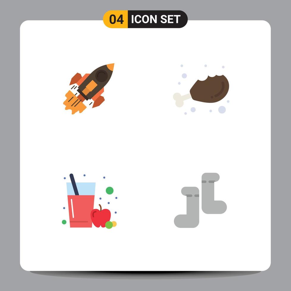 Group of 4 Modern Flat Icons Set for startup fresh launch chicken fruit juice Editable Vector Design Elements