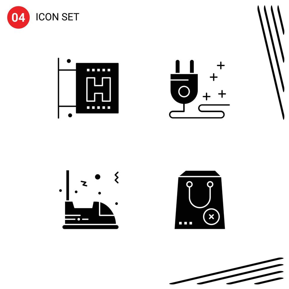 conjunto de 4 iconos de interfaz de usuario modernos símbolos signos para hotel signo vehículo enchufe eléctrico comprar elementos de diseño vectorial editables vector