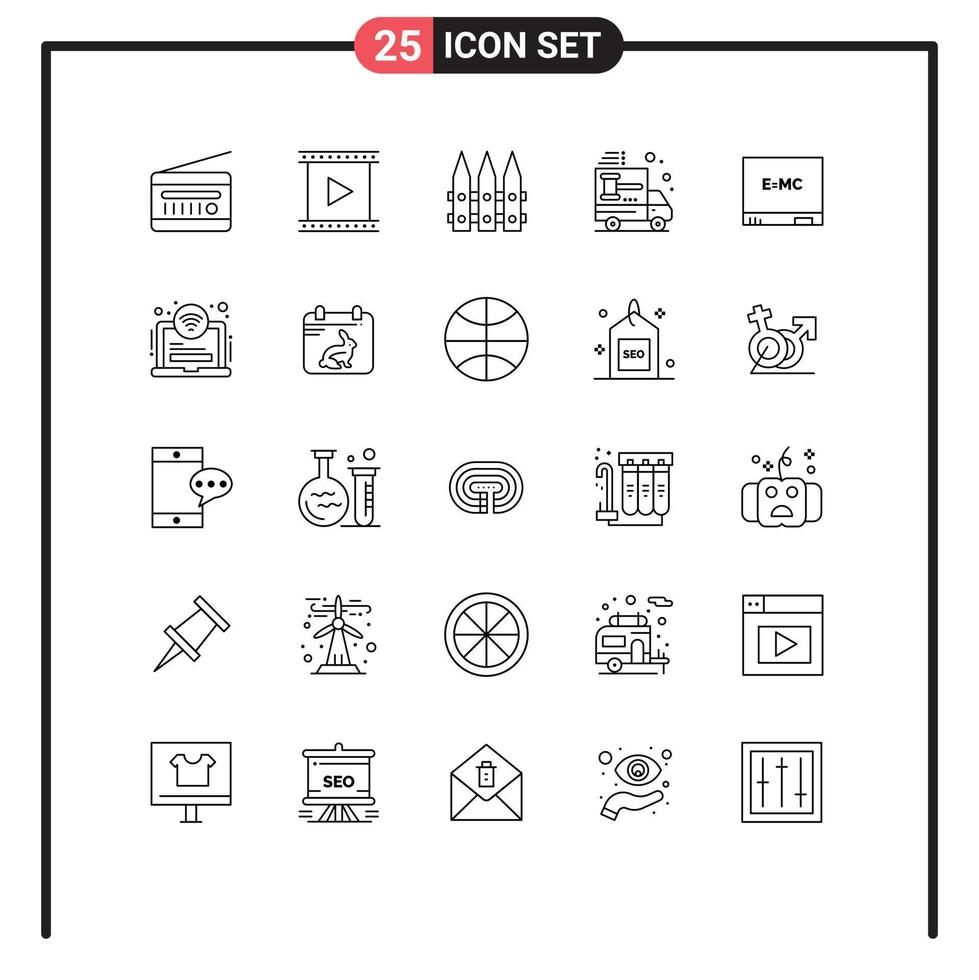 Editable Vector Line Pack of 25 Simple Lines of car auction movie truck gardening Editable Vector Design Elements