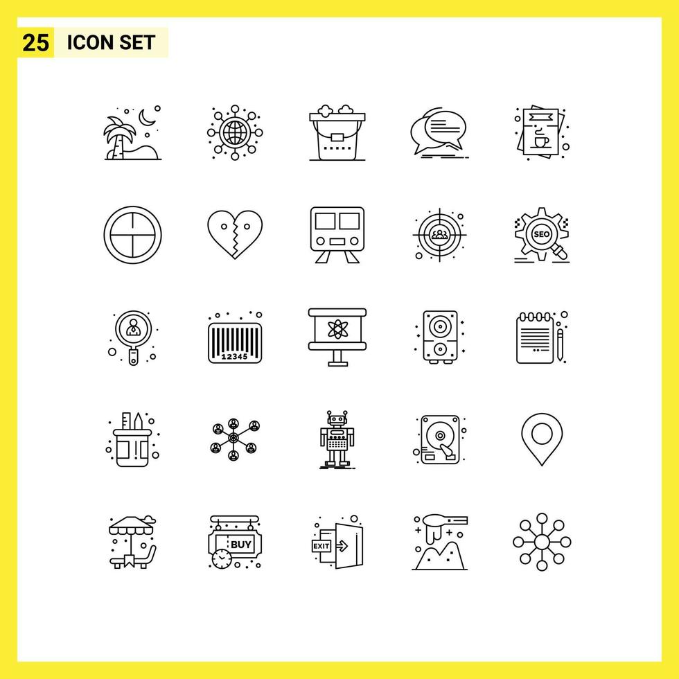 grupo de 25 líneas de signos y símbolos para la lista de café estilo de vida conversación comunicación elementos de diseño vectorial editables vector