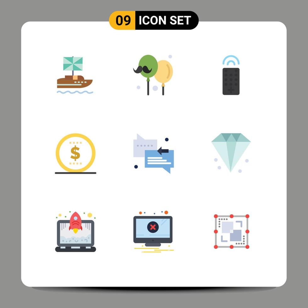 9 User Interface Flat Color Pack of modern Signs and Symbols of support chat fathers day price finance Editable Vector Design Elements