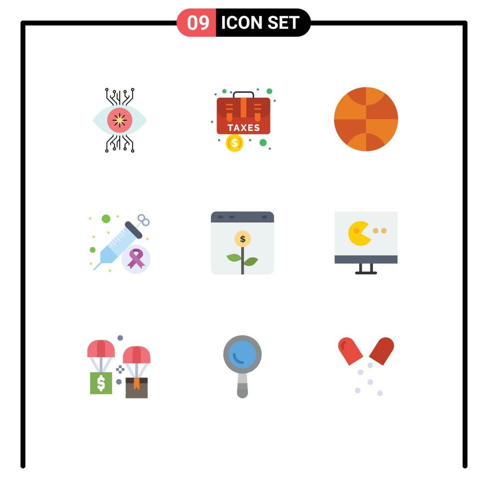 Stock Vector Icon Pack of 9 Line Signs and Symbols for browser injection briefcase health cancer Editable Vector Design Elements
