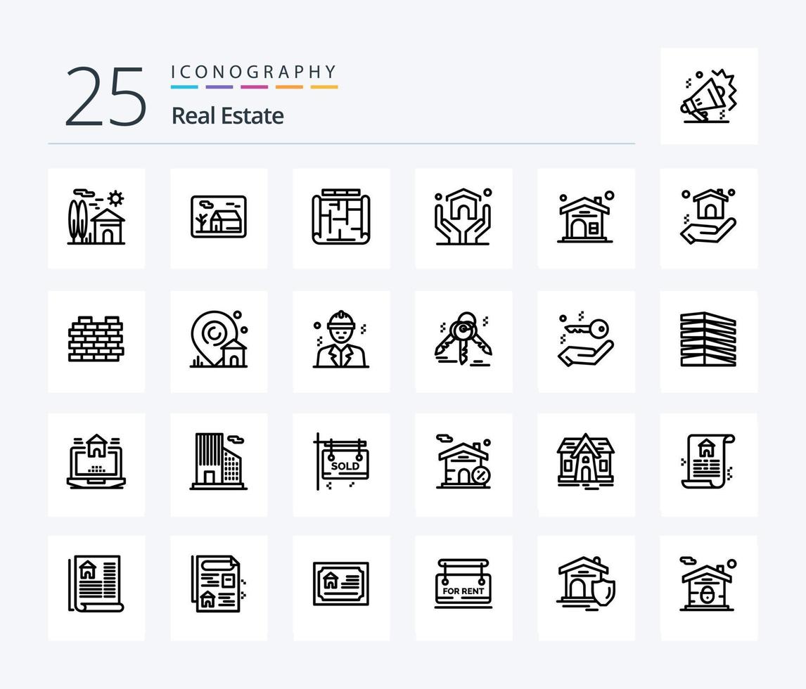 Real Estate 25 Line icon pack including home . insurance. blueprint . house . estate vector