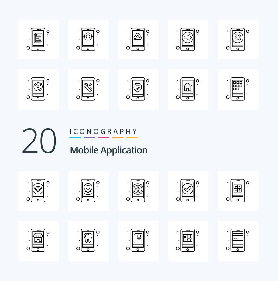 20 Mobile Application Line icon Pack like apps ui app essential app vector