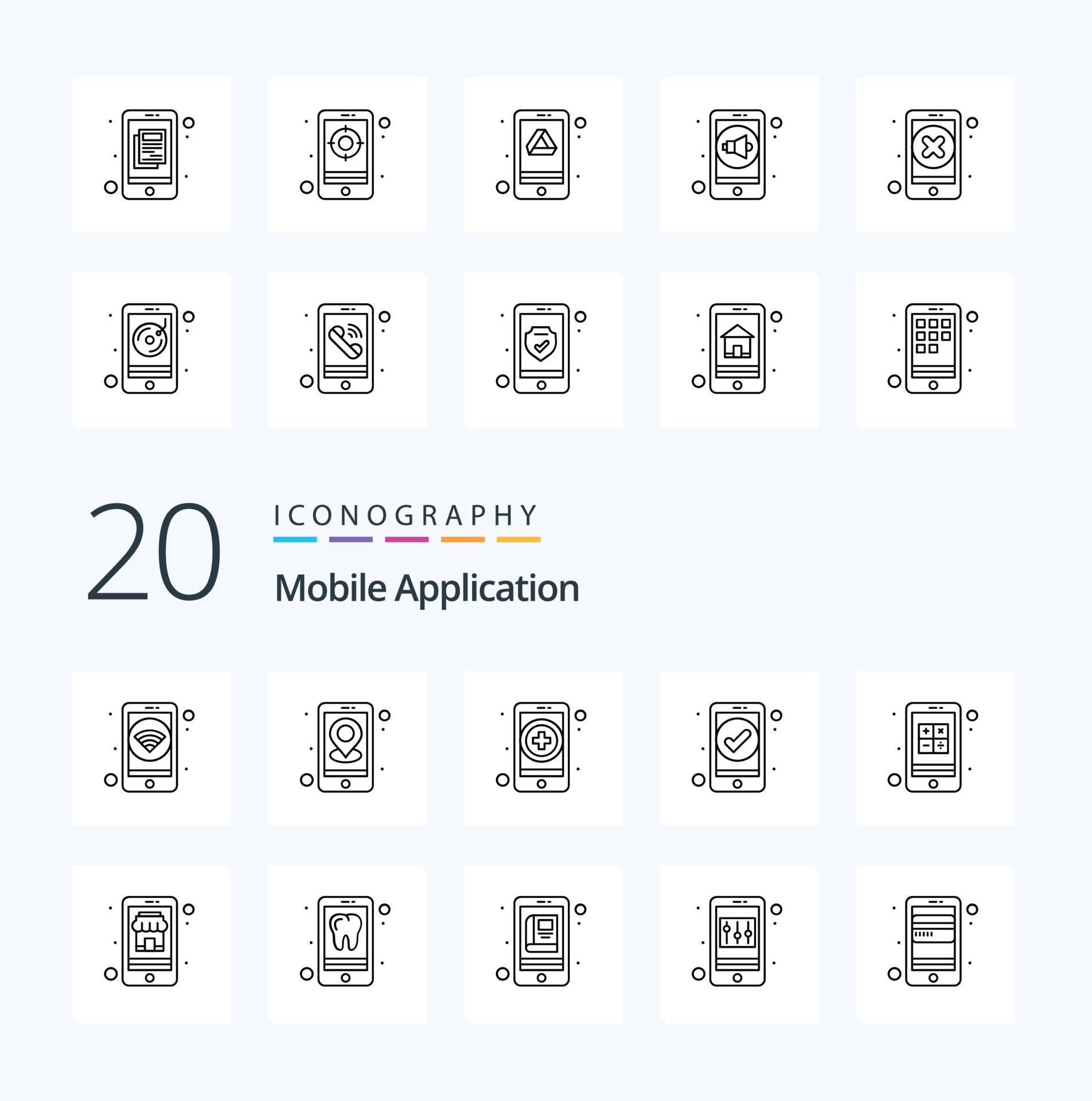 20 Mobile Application Line icon Pack like apps ui app essential app