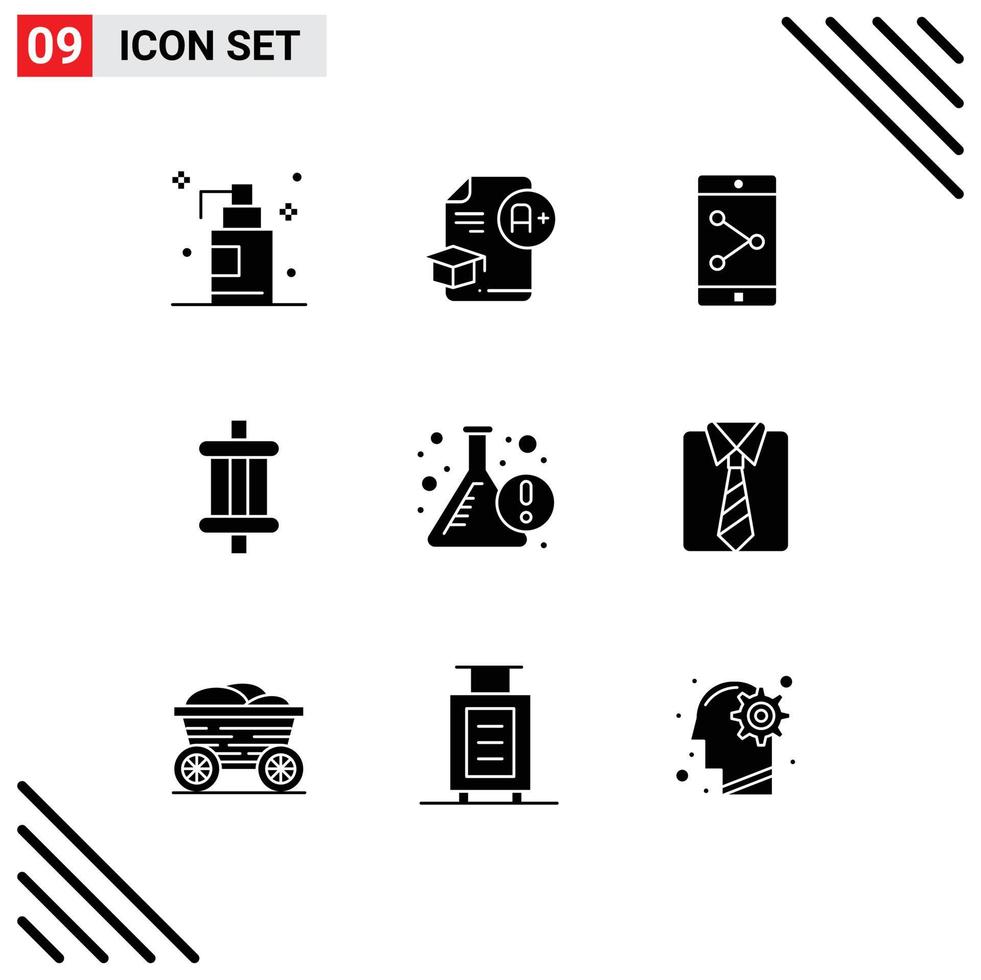 Group of 9 Modern Solid Glyphs Set for flask beaker app share tools car Editable Vector Design Elements