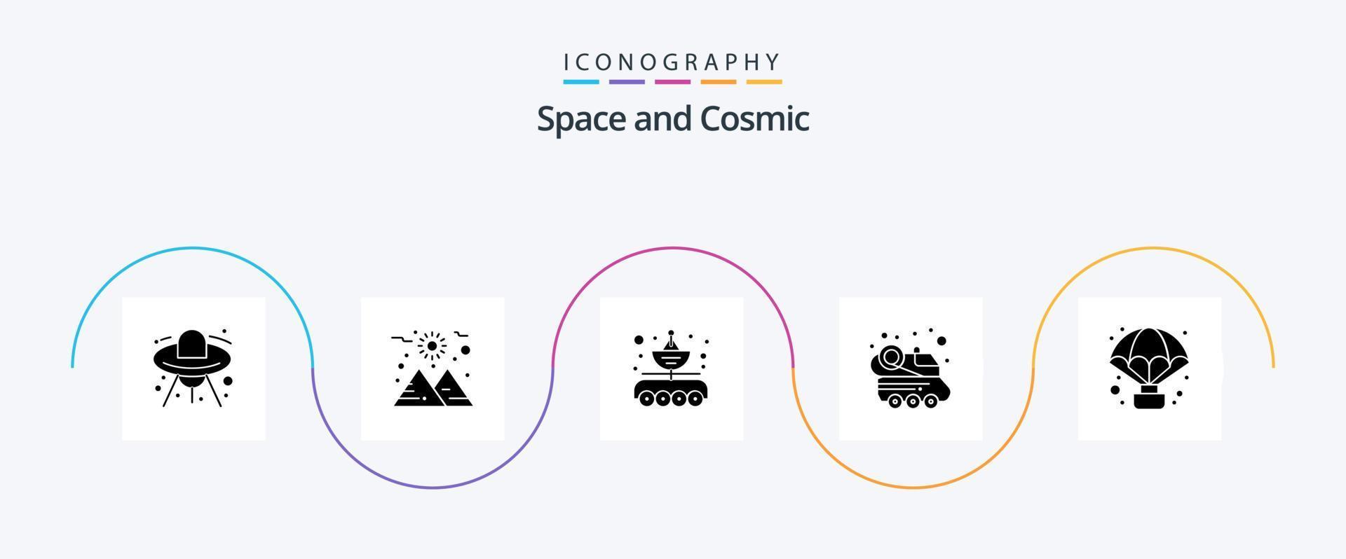 paquete de iconos de glifo espacial 5 que incluye aire. astronave. auto. coche espacial. automóvil vector