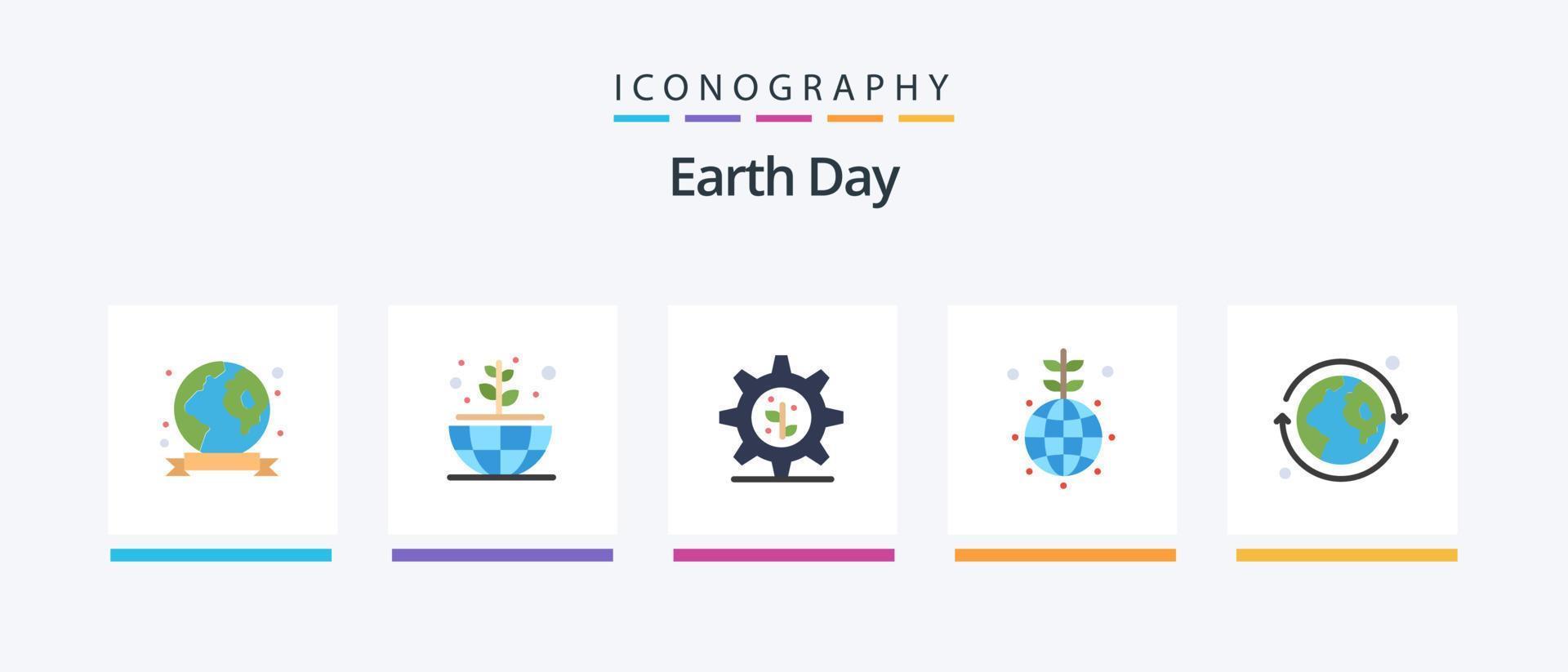 Earth Day Flat 5 Icon Pack Including . day. gear. earth. world. Creative Icons Design vector