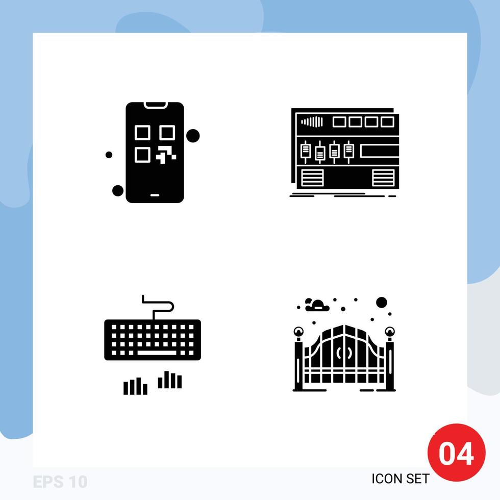 Set of 4 Modern UI Icons Symbols Signs for growing keyboard pay module type Editable Vector Design Elements