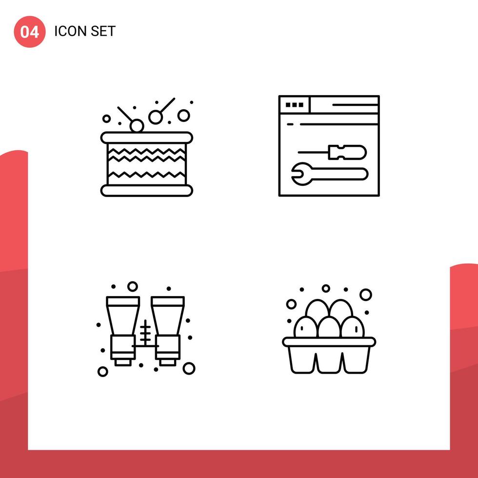 Stock Vector Icon Pack of 4 Line Signs and Symbols for drum binoculars sound tools travel Editable Vector Design Elements