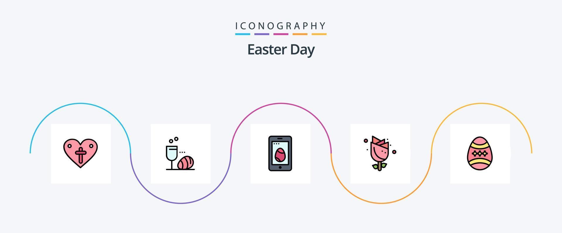 Paquete de 5 iconos planos llenos de línea de Pascua que incluye decoración. vacaciones. móvil. naturaleza. flor vector