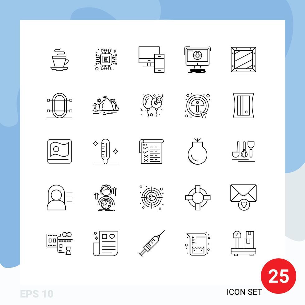 Mobile Interface Line Set of 25 Pictograms of box download devices dlc addition Editable Vector Design Elements